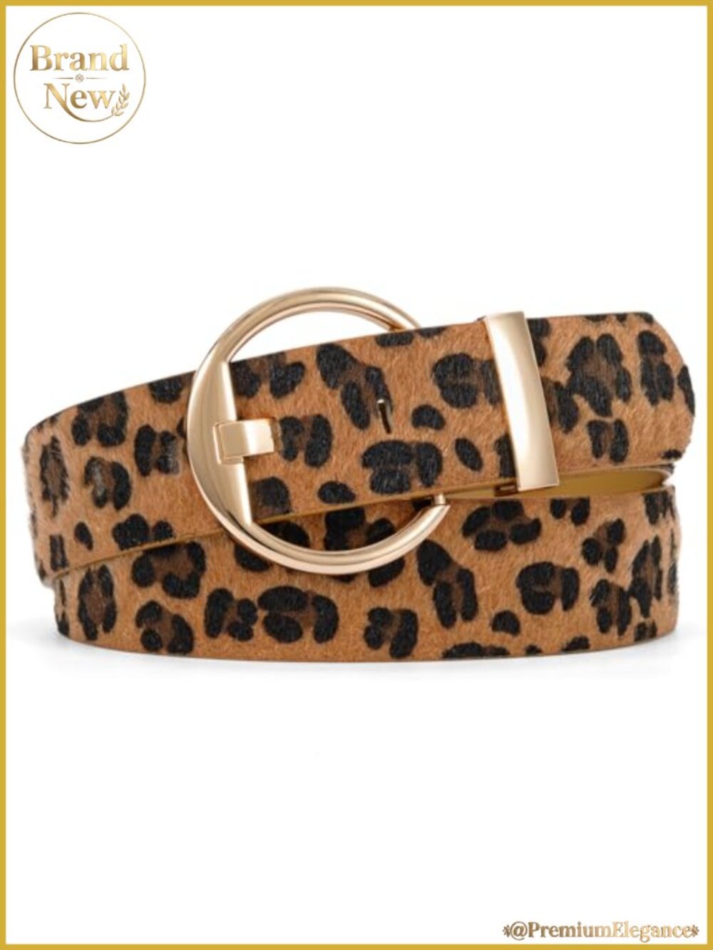 Leopard Print PU Leather Belt for Women Gold Buckle